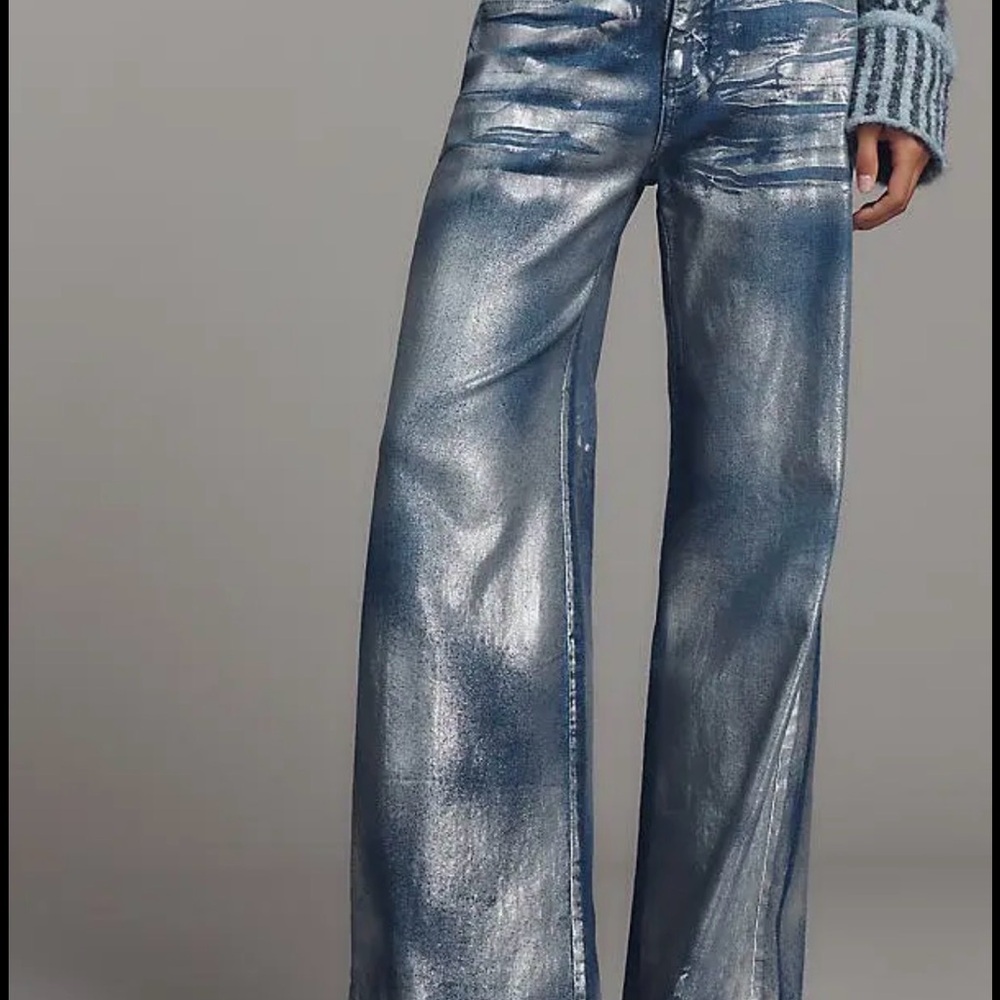 Pilcro Metallic Blue Wide-Leg Jeans